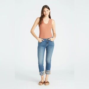 Driftwood Colette Embroidered Cuffed Crop Jeans | Size 26 Slim Straight